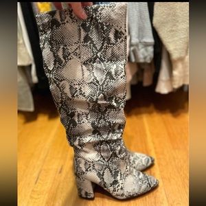 Heeled Snake Skin Knee High Boots